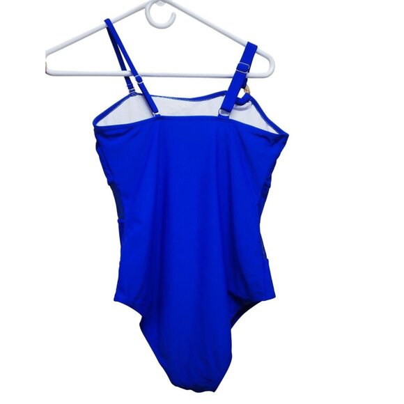 Womens One-Shoulder Blue Swimsuit Mesh Cutouts Adjustable Straps Size M - Picture 3 of 4